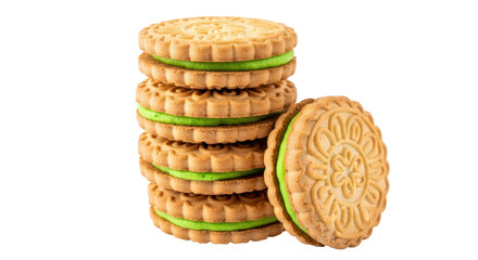 Isolated Stack of Sandwich Cookies with Green Cream