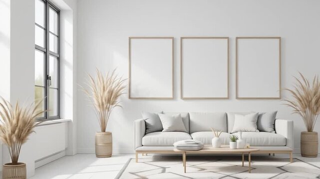 Modern Minimalist Living Room Mockup with Empty Frames