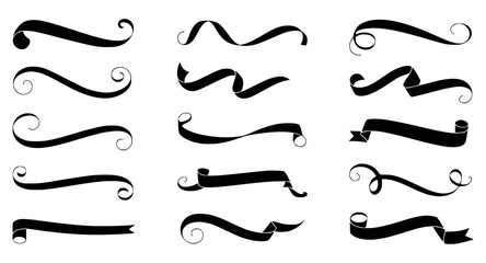 Black decorative ornamental flourishes and banners white scroll