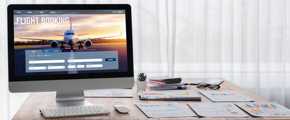 Online flight booking website provide brisk reservation system . Travel technology concept .