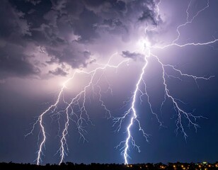 Powerful lightning storm at night