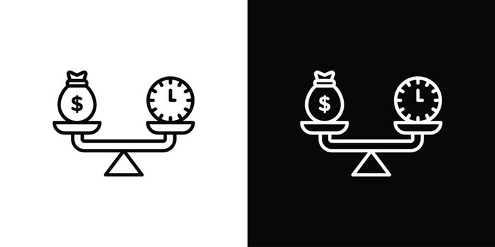 Time and money compare scale icons. Minimal vector icons pack for web