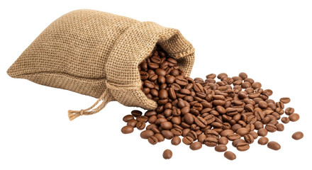 Isolated Coffee Beans Spilling from Burlap Bag