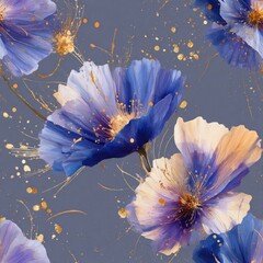 Beautiful Minimalism whirlwind Levitation cornflowers, Background from the center of the ombre dark indigo purple blue , design silver with golden lines calligraphy Pearl with neon minimalism
