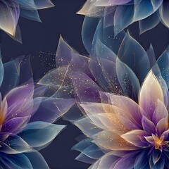 Magnolia levitation, Background from center ombre dark indigo purple blue, design silver with gold lines Pearl with neon minimalism, current fantasy design, advertising
