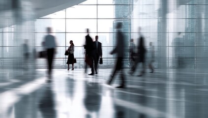 Fototapeta premium Blurred figures in a modern office building