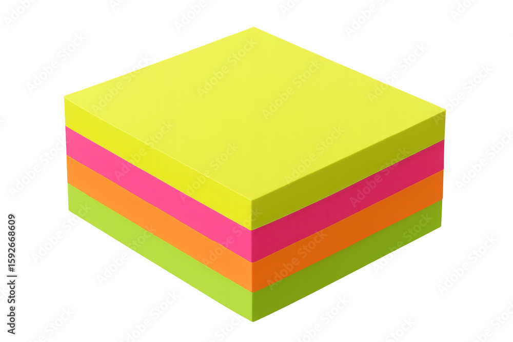 Aufkleber four colorful sticky notes forming a neat stack on a transparent background, ready for reminders and