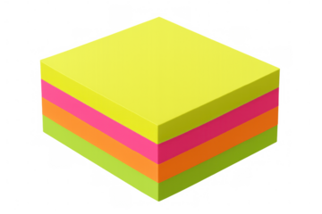 Four colorful sticky notes forming a neat stack on a transparent background, ready for reminders and creative ideas