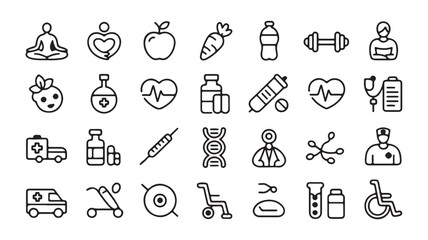 Healthcare and Medical Icon Set | Flat Line Art Medical Design Elements


