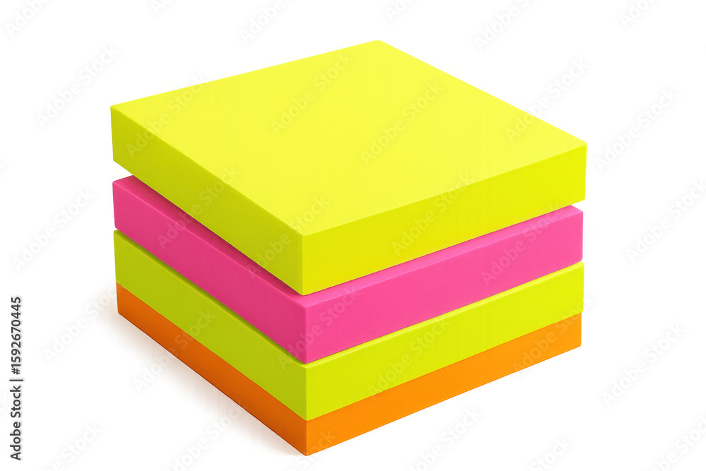 Aufkleber four colorful sticky notes forming a stack on a transparent background, ready for your message
