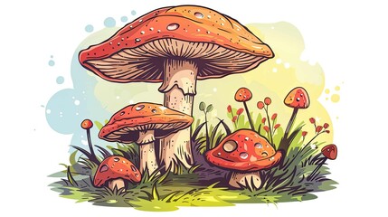 cartoon mushroom with a mushroom, cute mushroom character, anthropomorphic mushroom cartoon, kawaii mushroom illustration, funny mushroom holding mushroom,