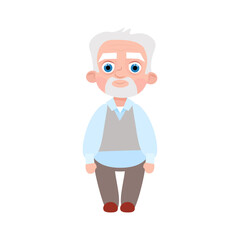 Cute cartoon grandfather with gray hair and beard