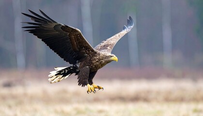 Obraz premium Majestic eagle in flight over field