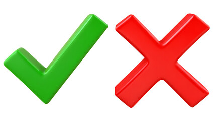  check mark and x mark or cross mark 3d style isolated on white background PNG,AI GENERATED
