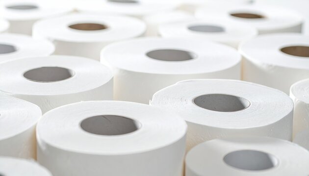 Close-up of many rolls of white toilet paper - Powered by Adobe