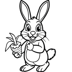 Obraz premium Cute rabbit holding a carrot coloring page illustration