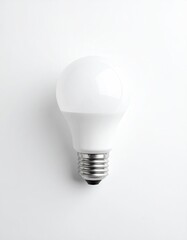 Single white LED light bulb on white background