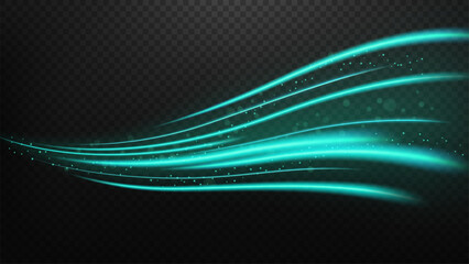 Emerald Light Trails, Long Time Exposure Motion Blur Effect, Vector Illustration