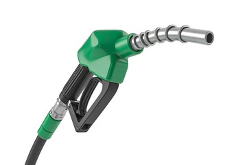 Green fuel nozzle with hose on white background
