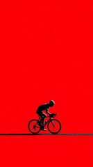 Obraz premium Cyclist silhouette on red minimalist background, strong contrast conceptual image