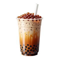 Caramel Bubble Tea in a Plastic Cup with Straw.