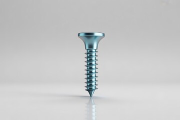 Close up of a single metal screw on a white background