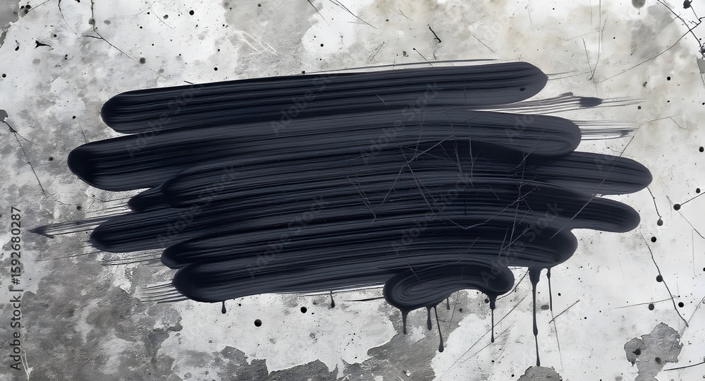 Poster abstract dark ink strokes on a textured gray surface creating a bold contrast in a distressed style.