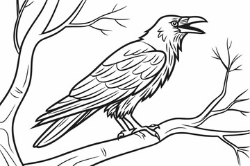 Fototapeta premium coloring page line art the crow black vector