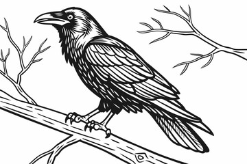 coloring page line art the crow black vector