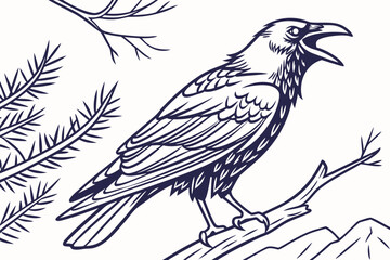 coloring page line art the crow black vector