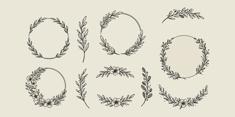 Obraz premium Elegant hand drawn floral frames and wreaths for sophisticated design projects
