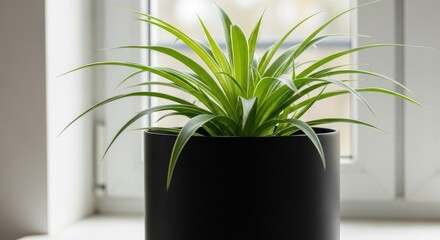 Air Plant in Sleek Black Pot by Window