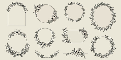 Elegant botanical frames with floral elements in minimalist style