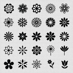 Minimalist Stylized Flower Icons in Black and White Vector, Geometric Floral Line Art Icons Collection