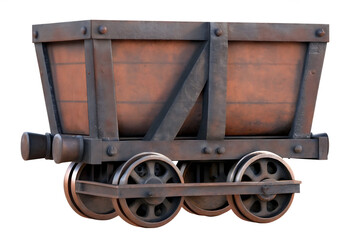 mine cart side view isolated on white background PNG,AI GENERATED