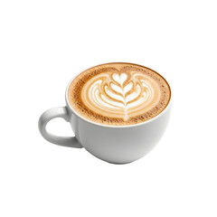 White Cup of Latte Art with Leaf Design.