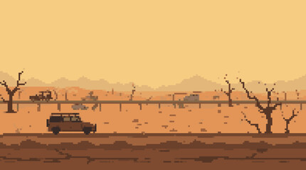 Pixelated Desert Drive: A Journey Through Wasteland