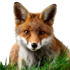 Fototapeta premium Close-up of a fox amidst lush green grass during daylight in a natural setting