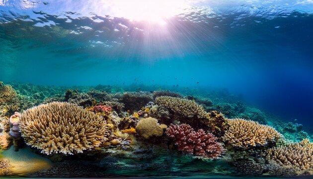 vibrant coral reef ecosystem under the sunlight