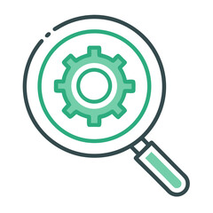 gears and magnifying glass