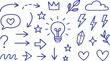 Collection of Hand Drawn Idea, Arrow, and Crown Doodle Elements