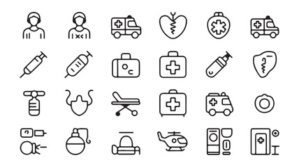  "Medical and Healthcare Icons – Doctor, Emergency, Ambulance, and Health Symbols"