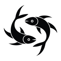 Obraz premium Four Fish Swimming in a Circle, Monochrome Vector Logo for Seafood and Ocean Brands On White Background