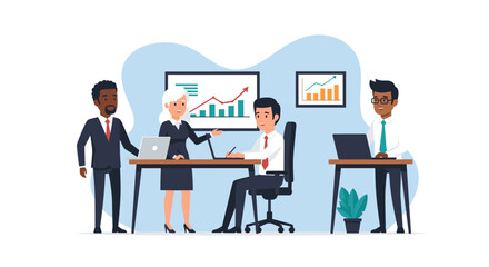 Diverse business team collaborating on project, ideal for presentations or reports.