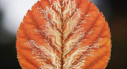 Circuitry Imprinted on a Dried Autumn Leaf