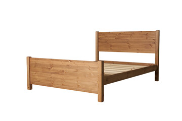 Wooden bed frame with isolated on transparent background png.