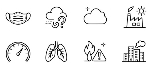Medical mask lungs factory gauge warning fire cloud vector