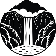 Serene waterfall landscape for coloring fun and relaxation