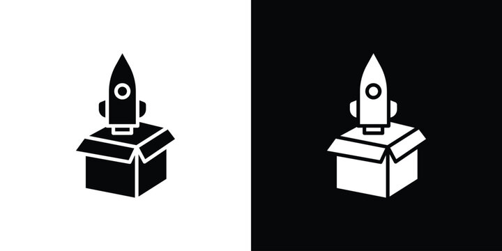 Product release icons. minimal single flat icon for application in black and white