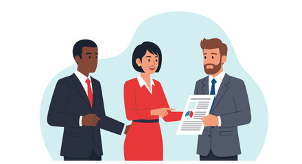 Diverse business team reviewing documents, perfect for presentations or marketing materials.